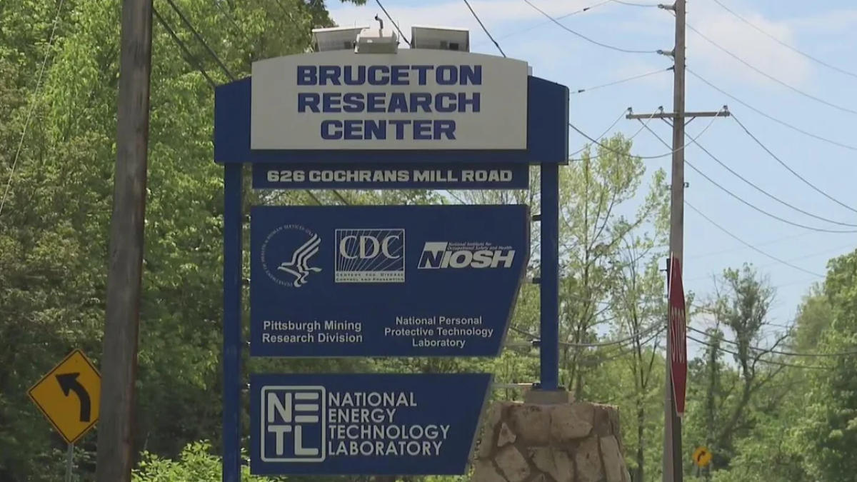 A blue sign from the street view that says "Bruceston Research Center" and "Pittsburgh Mining Research Division"