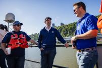 Congressman Deluzio talking with tugboat operators 